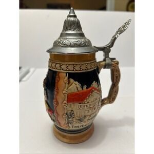 Vintage West Germany Beer Stein Ceramic Pewter Lid Immer Lustig Und Durstig
